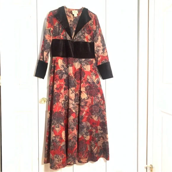 Raza New York | Dresses | Vintage Holiday Floral Dress Brocade Damask And  Velvet Prairie